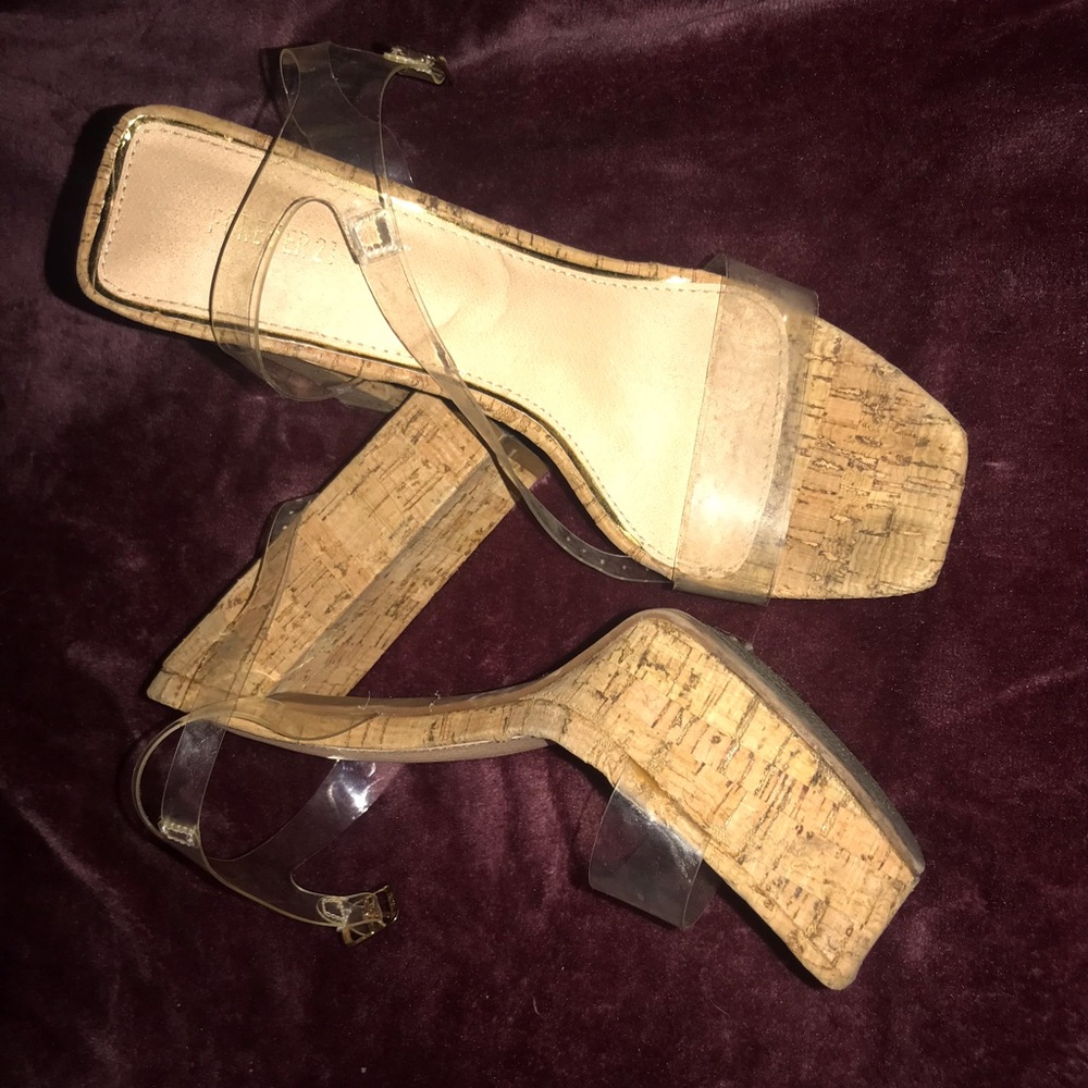 Women's Clear Strap Cork Heel Sandals